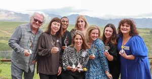 The winners of the 2023 Galliova Awards (from left to right): Tony Jackman, Glynis Horning, Chad January (back), Lucille Botha representing Arina du Plessis (front), Anna Trapido (back), Sam Linsell, Georgia East, Esther Malan
