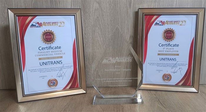 Proudly on display! Unitrans’ Awards at this year’s MasterDrive Fleet Safety Awards