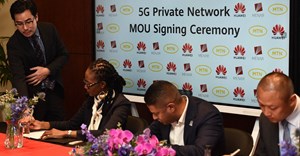 MOU signing, Menar’s CIO Cleavon Moothoosamy, MTN’s Tumi Chamayou and Huawei South Africa’s Jason Shao pen a 5G smart mine agreement for Gugulethu mine. Source: Supplied