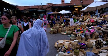 Tourists and locals visit a market in the Medina in Marrakech, following last month's deadly earthquake, Morocco. Source: Reuters/Susana Vera