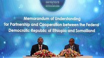 Somaliland President Muse Bihi Abdi and Ethiopia’s Prime Minister Abiy Ahmed attend the signing of the Memorandum of Understanding agreement, that allows Ethiopia to use a Somaliland port, in Addis Ababa, Ethiopia, 1 January 2024. Reuters/Tiksa Negeri/File Photo