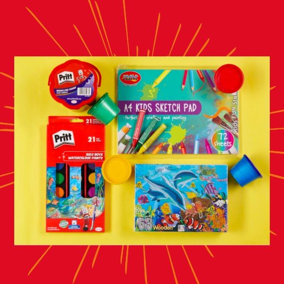 Pritt Modelling Dough, RSP R74.99; Pritt Watercolour Paints, RSP R92.99 ; Teddy Poster Paint 4 Pack, RSP R61.99 ; A4 Kids Sketch Pad, RSP R 77.99 ; Wooden Puzzle, RSP R109.99. Available at selected PNA stores, while stocks last, prices may vary per store.