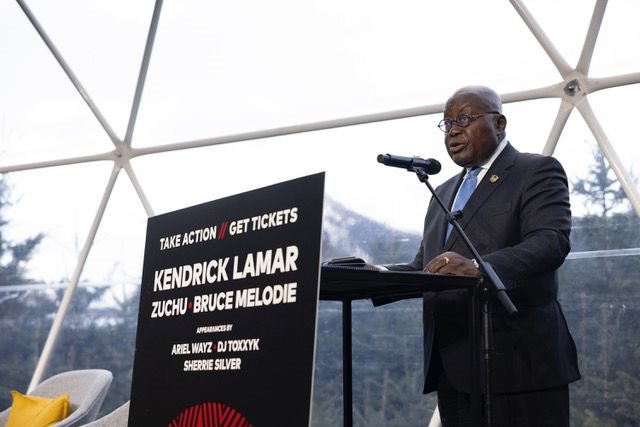 His Excellency, President Nana Akufo-Addo addresses the audience at the World Economic Forum in Davos inside the Forbes Dome during the announcement of the Ghana partnership with Move Afrika: A Global Citizen Experience.