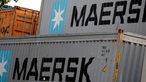 Maersk's logo is seen in stored containers at Zona Franca in Barcelona, Spain, November 3, 2022. REUTERS/Albert Gea//File Photo