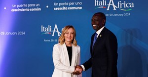 Italy's Prime Minister Giorgia Meloni meets with President of Mozambique Filipe Nyusi inside the Madama Palace (Senate) as Italy hosts the Italy-Africa summit in Rome, Italy. Source: Reuters/Remo Casilli