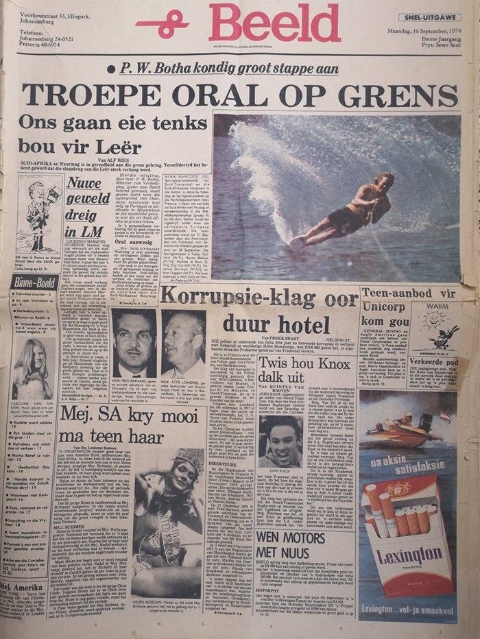 Image supplied. Beeld’s very first cover on 16 September 1974