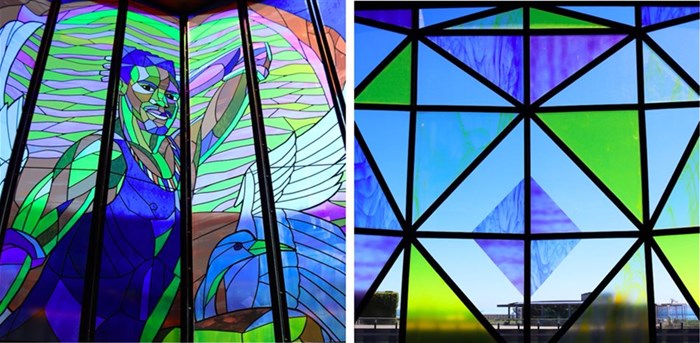 Zeitz Mocaa's signature Heatherwick cushion-windows of the museum have been altered to resemble Ruga’s innovative works in stained glass (Credit: Zeitz Mocaa)