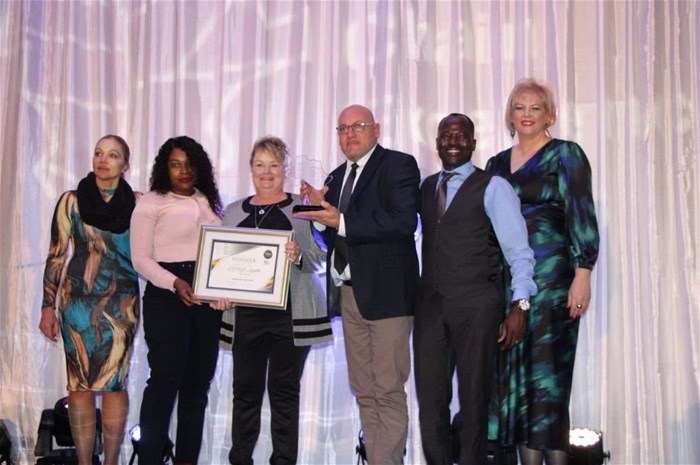 In 2023, CEVA Logistics won the award for the Most Innovative Supply Chain Project. Pictured are (from left to right): Nicola Stewart, Cynthia Nkosi, Glynis Jordan, Terrence Martin and Nicholas Somerai from CEVA Logistics, with Africa Supply Chain Excellence Awards director Liesl de Wet.