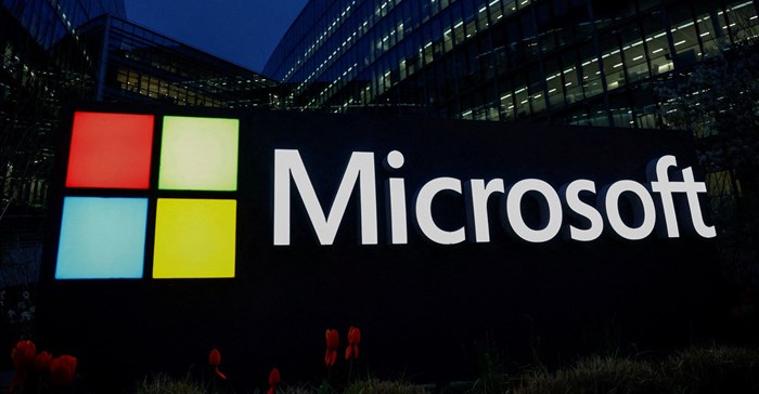 A view shows a Microsoft logo at Microsoft offices in Issy-les-Moulineaux near Paris. Source: Reuters/Gonzalo Fuentes