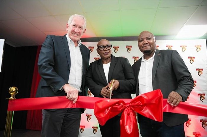 Tjaart Kruger, Tiger Brands CEO; Nomalungelo Gina Deputy Minister in the Department of Trade, Industry and Competition (DTIC): Economic Development and Dumo Mfini, managing director: Culinary, Tiger Brands. Image supplied