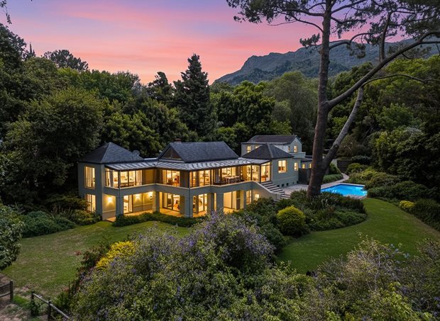 Source: Supplied. Constantia Upper, Hohenhort – R35m for this spectacular 4017sqm estate with a luxury 5-bedroom homestead with a wine cellar, upstairs apartment or teen pad/work-from-home or guest suite, staff accommodation, heated pool, multi-car garaging, two stables and a tack room for equestrian enthusiasts, and stunning mountain views.