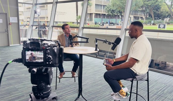 Director of CJ Distribution, Christopher Williams, being interviewed by Lennox Wassara on UP’s Hatfield campus