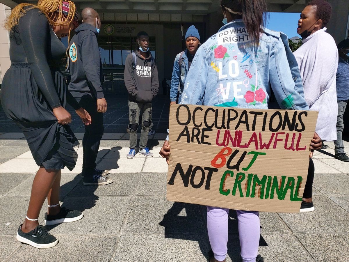 Housing activists protesting at the Cape Town Civic Centre in 2021. Archive photo: Liezl Human/GroundUp