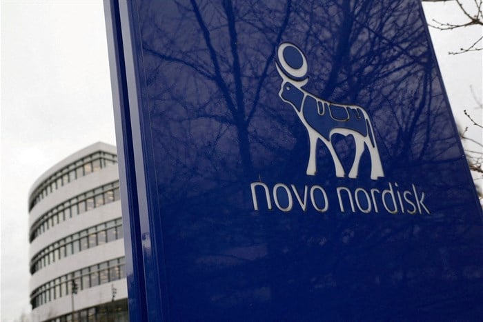 The logo of pharmaceutical company Novo Nordisk is displayed in front of its offices in Bagsvaerd, Copenhagen, Denmark. Image credit: Reuters/Tom Little/File Photo
