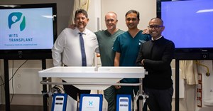 Left to right: Dr Bilal Bobat, Professor Jerome Loveland, Dr Sharan Rambarran and Dr Dinen Parbhoo — the transplant team at Wits Donald Gordon Medical Centre (WDGMC). Image supplied.