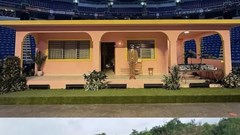 Supplied image: Bad Bunny replica (top and bottom) and Carrasco's original house (middle)