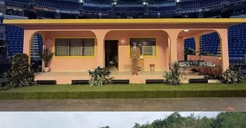 Supplied image: Bad Bunny replica (top and bottom) and Carrasco's original house (middle)