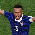 France's Kylian Mbappé celebrates scoring their first goal in the round-of-16 Fifa World Cup match between Paraguay and France. Image credit: Reuters/Kyle Ross