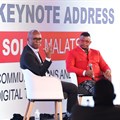 Minister of Communications and Digital Technologies, Solly Malatsi and Lorato Tshenkeng, founder and CEO of Decode. in conversation during the Social Media Summit for Government (Image supplied)