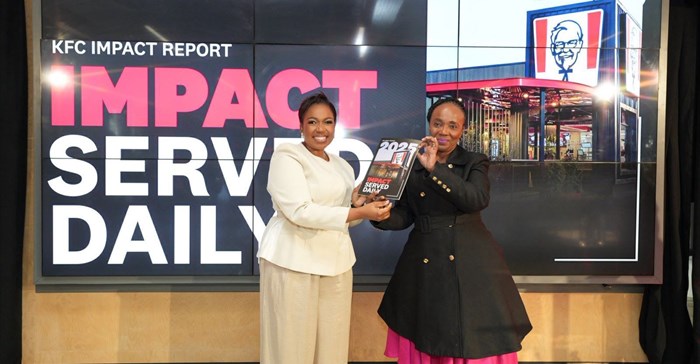 Akhoma Qengqe, general manager of KFC Africa, with the Minister in the Presidency for Women, Youth and Persons with Disabilities and Minister of Social Development, Sindisiwe Chikunga. Image supplied.