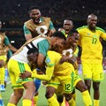 Bafana Bafana’s Thapelo Maseko, with teammates, celebrating scoring their first goal in the Fifa World Cup 2026 match against South Korea at the Estadio Monterrey in Monterrey, Mexico. Image credit: Reuters/Eloisa Sanchez