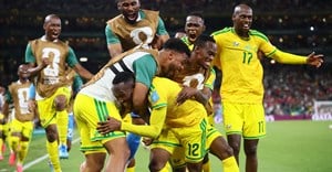Bafana Bafana’s Thapelo Maseko, with teammates, celebrating scoring their first goal in the Fifa World Cup 2026 match against South Korea at the Estadio Monterrey in Monterrey, Mexico. Image credit: Reuters/Eloisa Sanchez