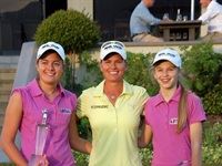 (L-R) Senior winner, Nadia Lawrance; Lee-Anne Pace; and Junior winner, Jessia Dendy-Young at the inaugural First-Pace Golf Day for Girls