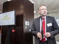Etihad Airways general manager for South Africa, John Friel welcomes guests