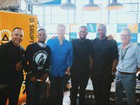 Content creators Timothy Maurice, Siya Metane, Gareth Cliff and Thami Pooe with Kelechi Nwosu, MD of TBWA\Concept in Nigeria and Graham Cruikshanks, Director of Africa Operations